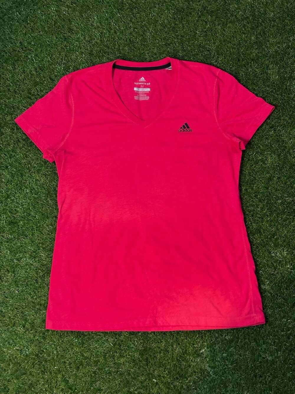 Adidas Women's Ultimate 2.0 Climalite Short Sleeve V-Neck T-Shirt Pink Size Medi